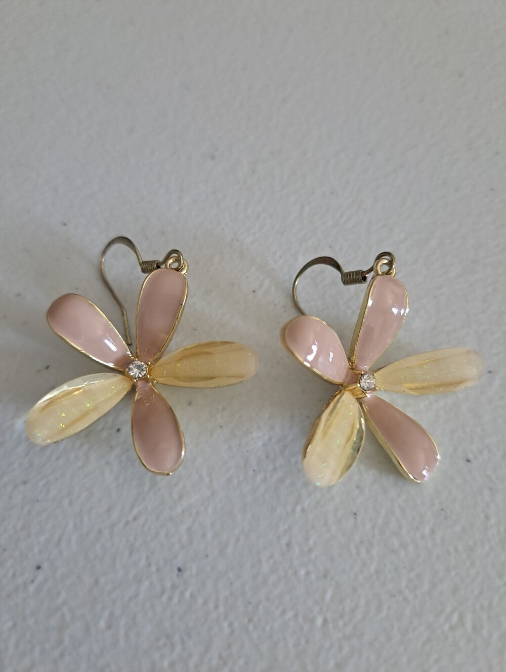 Gold-Trim Pink & Cream Flower Drop Earrings - Brand